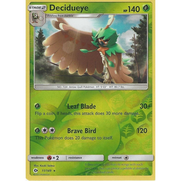 POKEMON Sun &amp; Moon Card DECIDUEYE - 11/149 - RARE REVERSE HOLO