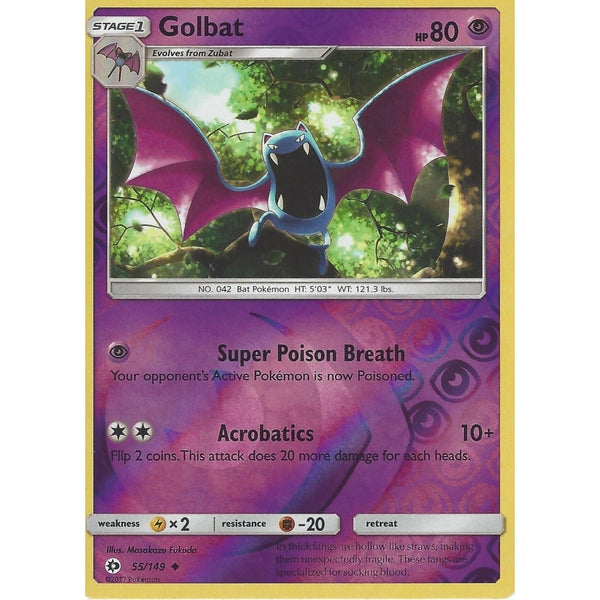 POKEMON Sun &amp; Moon Card GOLBAT - 55/149 - REVERSE HOLO