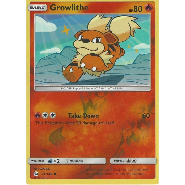 POKEMON Sun &amp; Moon Card GROWLITHE - 21/149 - REVERSE HOLO