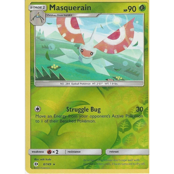 POKEMON Sun &amp; Moon Card MASQUERAIN - 8/149 - RARE REVERSE HOLO