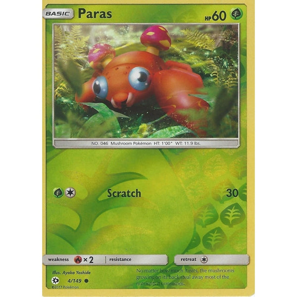 POKEMON Sun &amp; Moon Card PARAS - 4/149 - REVERSE HOLO