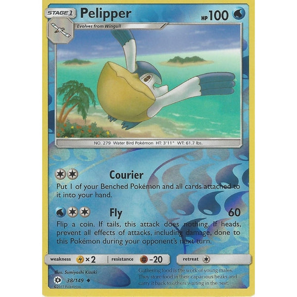 POKEMON Sun &amp; Moon Card PELIPPER - 38/149 - REVERSE HOLO