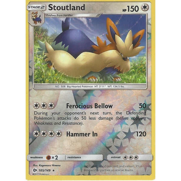 POKEMON Sun &amp; Moon Card STOUTLAND - 105/149 - RARE REVERSE HOLO