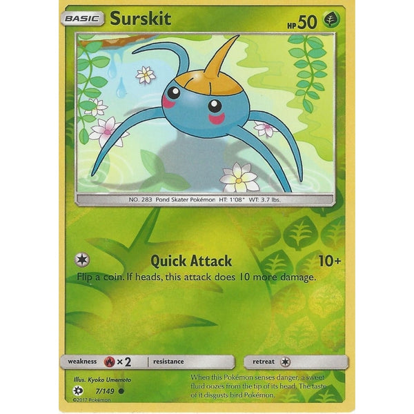POKEMON Sun &amp; Moon Card SURSKIT - 7/149 - REVERSE HOLO