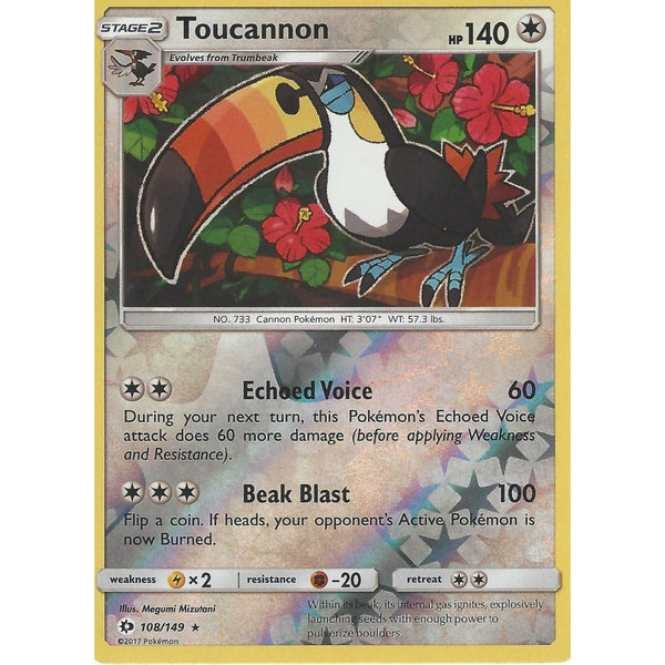 POKEMON Sun &amp; Moon Card TOUCANNON - 108/149 - RARE REVERSE HOLO