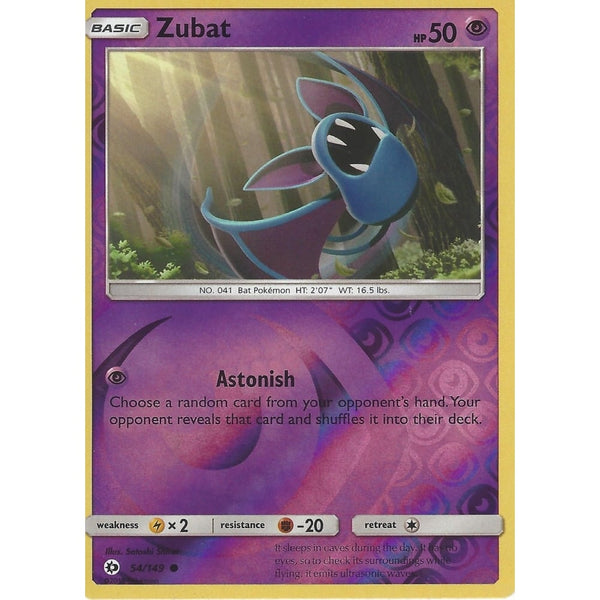 POKEMON Sun &amp; Moon Card ZUBAT - 54/149 - REVERSE HOLO
