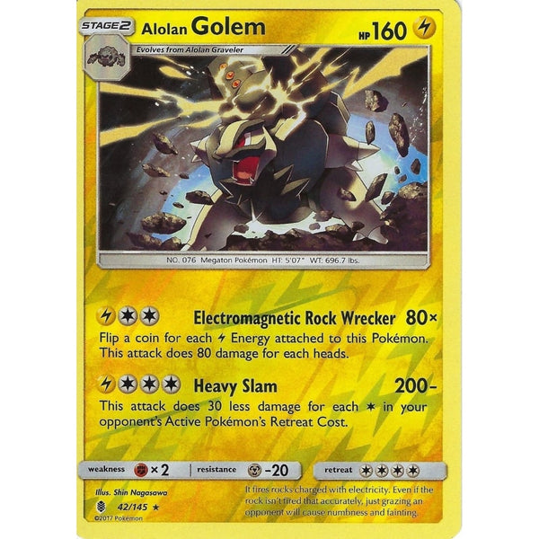 Pokemon Sun &amp; Moon Guardians Rising Card: ALOLAN GOLEM - 42/145 - REVERSE HOLO
