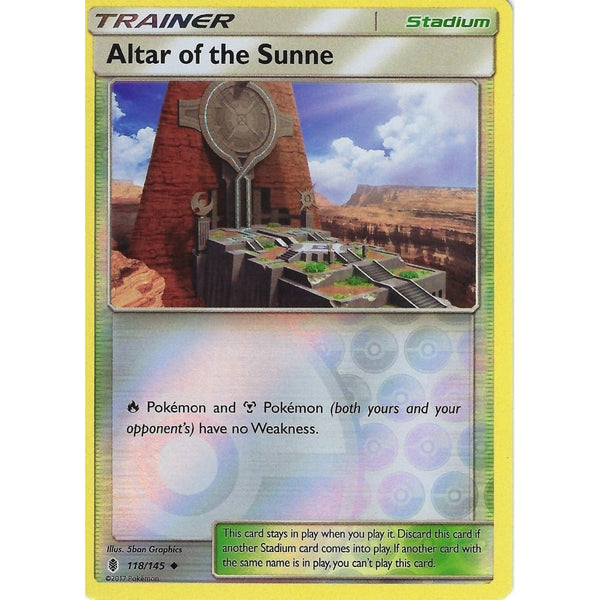 Pokemon Sun &amp; Moon Guardians Rising Card: ALTAR OF THE SUNNE - 118/145 - REVERSE HOLO