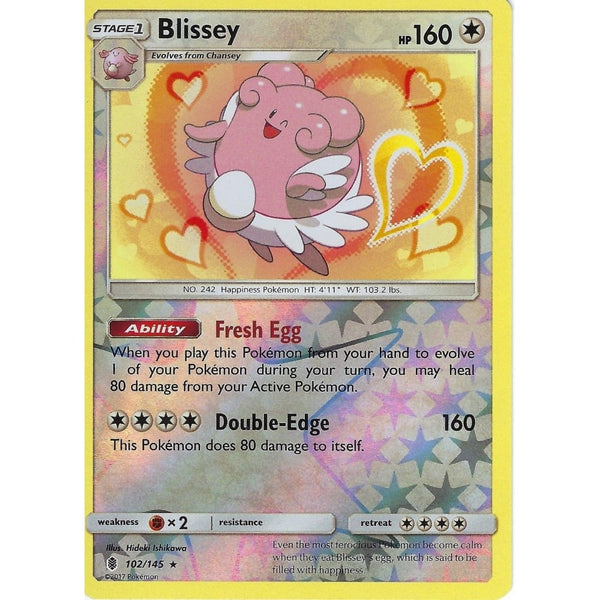 Pokemon Sun &amp; Moon Guardians Rising Card: BLISSEY - 102/145 - REVERSE HOLO