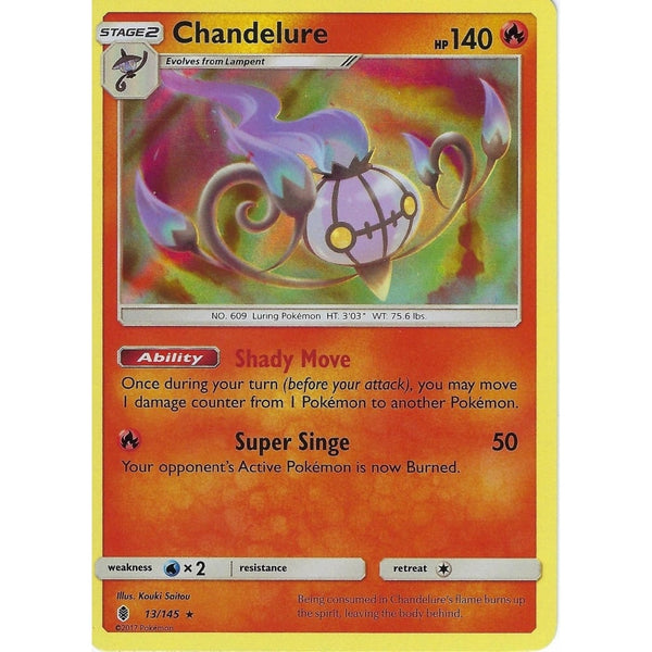 Pokemon Sun &amp; Moon Guardians Rising Card: CHANDELURE - 13/145 - HOLO