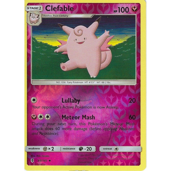 Pokemon Sun &amp; Moon Guardians Rising Card: CLEFABLE - 89/145 - REVERSE HOLO