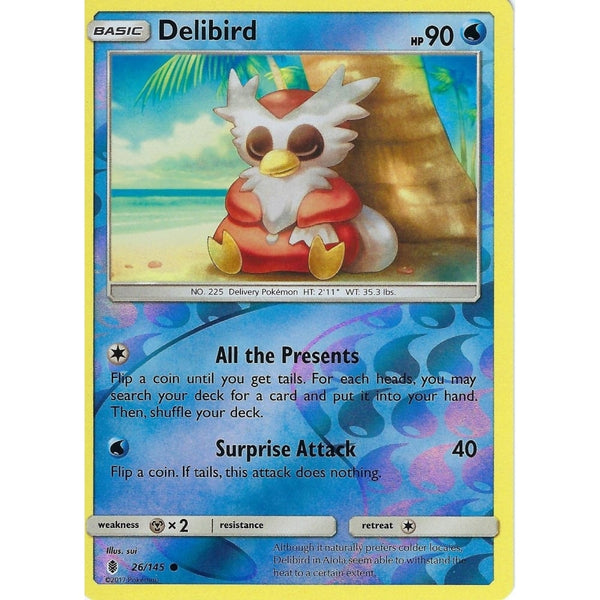Pokemon Sun &amp; Moon Guardians Rising Card: DELIBIRD - 26/145 - REVERSE HOLO