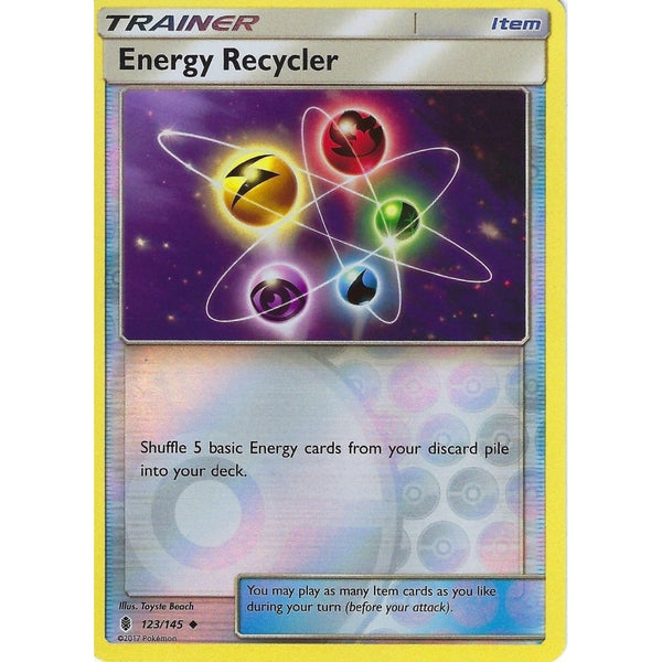 Pokemon Sun &amp; Moon Guardians Rising Card: ENERGY RECYCLER - 123/145 - REVERSE HOLO