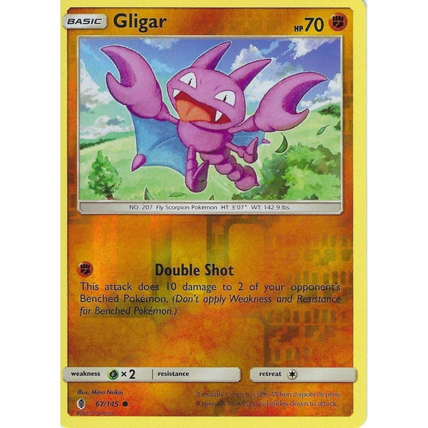 Pokemon Sun &amp; Moon Guardians Rising Card: GLIGAR - 67/145 - REVERSE HOLO