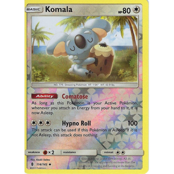 Pokemon Sun &amp; Moon Guardians Rising Card: KOMALA - 114/145 - REVERSE HOLO