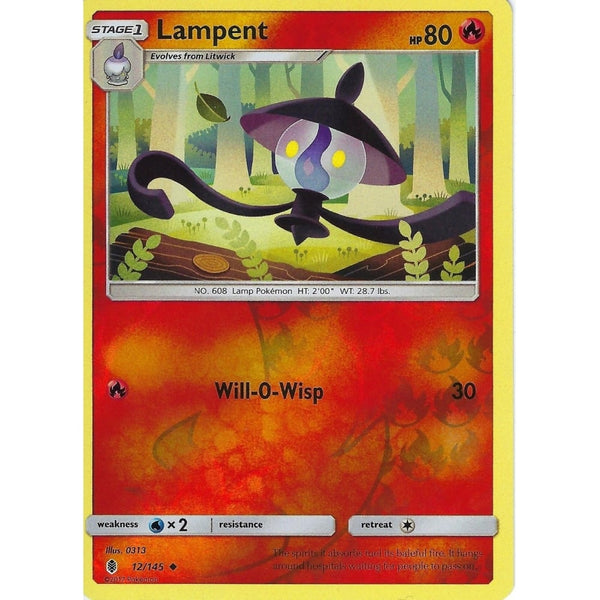 Pokemon Sun &amp; Moon Guardians Rising Card: LAMPENT - 12/145 - REVERSE HOLO