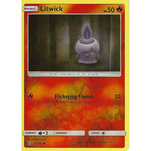 Pokemon Sun &amp; Moon Guardians Rising Card: LITWICK - 11/145 - REVERSE HOLO