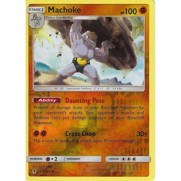 Pokemon Sun &amp; Moon Guardians Rising Card: MACHOKE - 64/145 - REVERSE HOLO