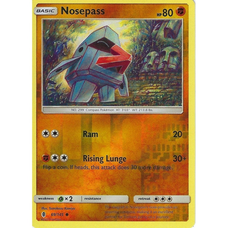 pokemon sun and moon cards guardians rising Pokemon Sun & Moon Guardians Rising Card: NOSEPASS - 69/145 - REVERSE