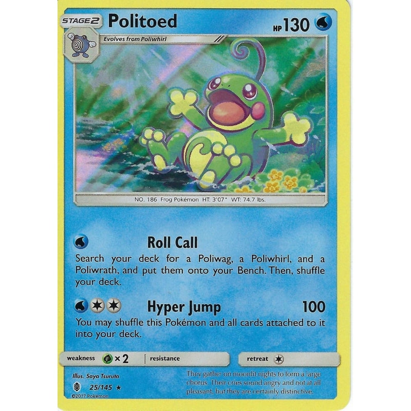 Pokemon Sun & Moon Guardians Rising Card: POLITOED - 25/145 - HOLO - Recaptured LTD Pokemon Sun & Moon Guardians Rising Card: POLITOED - 25/145 - HOLO - Recaptured LTD