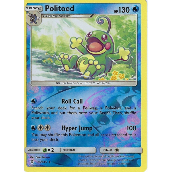 Pokemon Sun &amp; Moon Guardians Rising Card: POLITOED - 25/145 - REVERSE HOLO