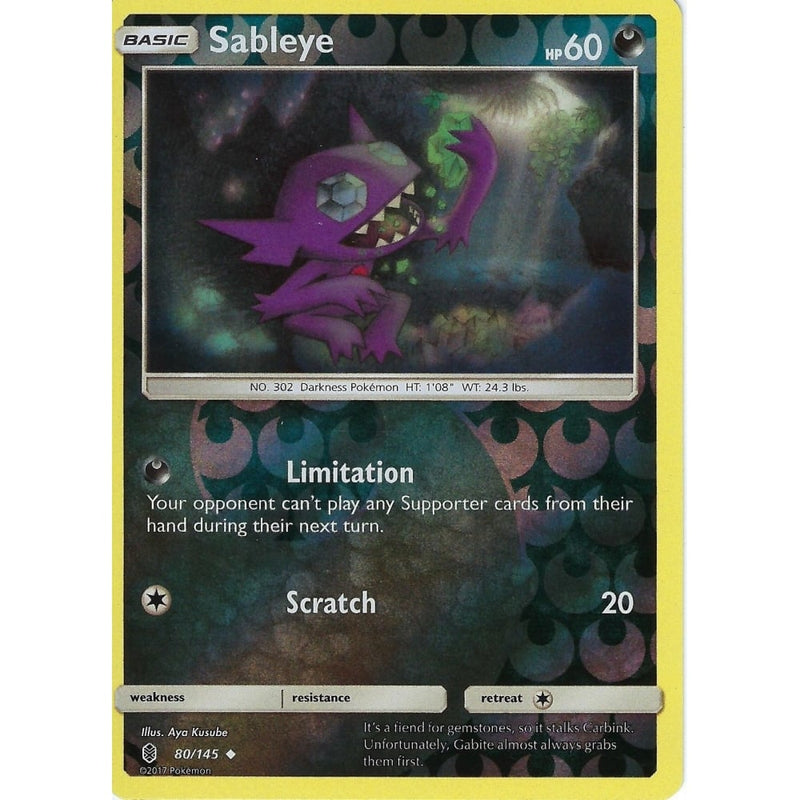 Pokemon Sun & Moon Guardians Rising Card: SABLEYE - 80/145 - REVERSE H