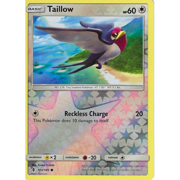 Pokemon Sun &amp; Moon Guardians Rising Card: TAILLOW - 103/145 - REVERSE HOLO