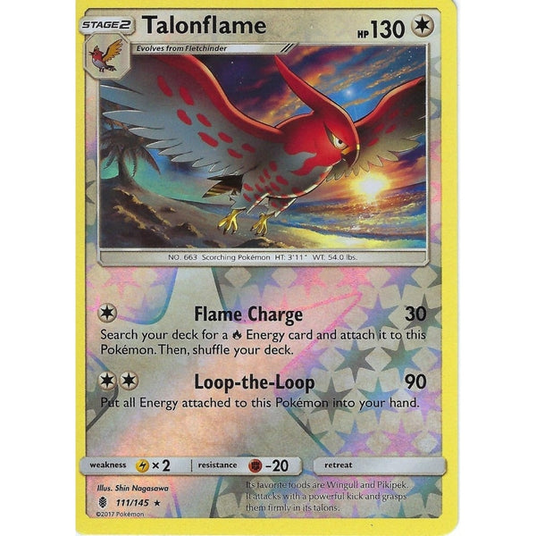 Pokemon Sun &amp; Moon Guardians Rising Card: TALONFLAME - 111/145 - REVERSE HOLO