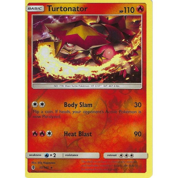 Pokemon Sun &amp; Moon Guardians Rising Card: TURTONATOR - 17/145 - REVERSE HOLO