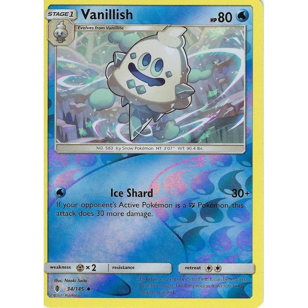 Pokemon Sun &amp; Moon Guardians Rising Card: VANILLISH - 34/145 - REVERSE HOLO