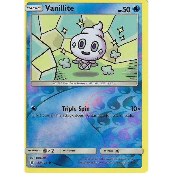 Pokemon Sun &amp; Moon Guardians Rising Card: VANILLITE - 33/145 - REVERSE HOLO