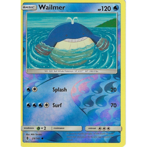 Pokemon Sun &amp; Moon Guardians Rising Card: WAILMER - 29/145 - REVERSE HOLO