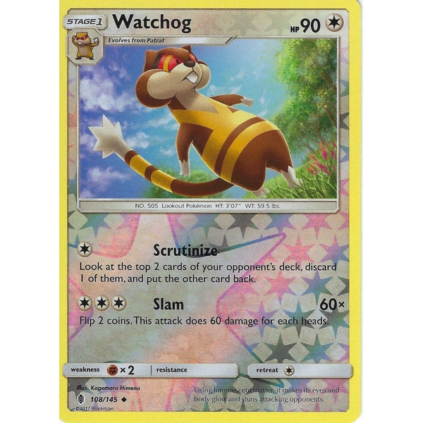Pokemon Sun &amp; Moon Guardians Rising Card: WATCHOG - 108/145 - REVERSE HOLO