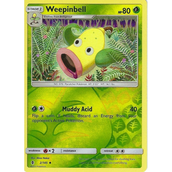 Pokemon Sun &amp; Moon Guardians Rising Card: WEEPINGBELL - 2/145 - REVERSE HOLO