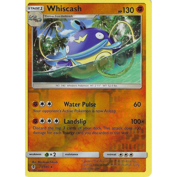 Pokemon Sun &amp; Moon Guardians Rising Card: WHISCASH - 71/145 - REVERSE HOLO