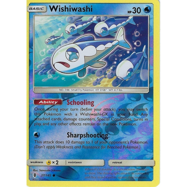 Pokemon Sun &amp; Moon Guardians Rising Card: WISHIWASHI - 37/145 - REVERSE HOLO