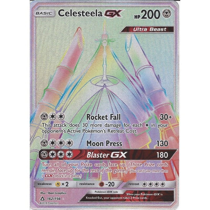 Pokemon Sun & Moon Ultra Prism Card: Celesteela GX 162/156 Rainbow Ult - Recaptured LTD Pokemon Sun & Moon Ultra Prism Card: Celesteela GX 162/156 Rainbow Ult - Recaptured LTD