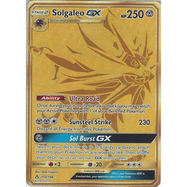 secret rare pokemon cards sun and moon Ultra Prism Card: Solgaleo GX 173/156 - Gold U The item may be Pick Your Spot:Spot 11 ACE Spec Pokemon Psycho Drive Single