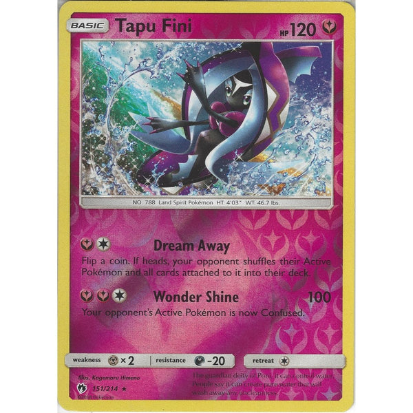 Pokemon Tapu Fini - 151/214 - Rare Reverse Holo Card - SM8 Lost Thunder