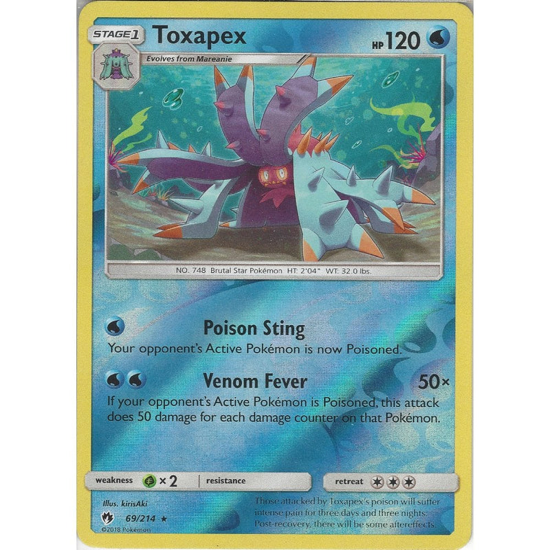 Pokemon Toxapex - 69/214 - Rare Reverse Holo Card - SM8 Lost