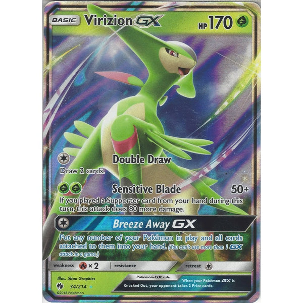 Pokemon Virizion GX - 34/214 - Rare Holo GX Card - SM8 Lost Thunder