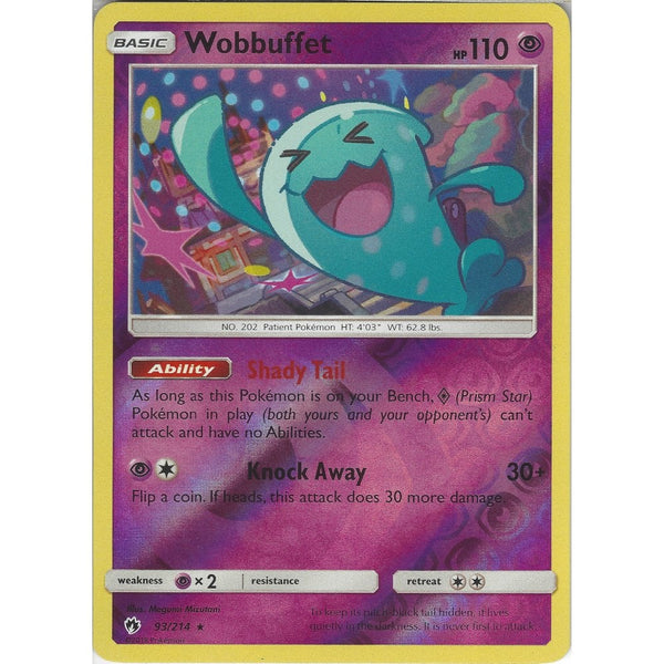 Pokemon Wobbuffet - 93/214 - Rare Reverse Holo Card - SM8 Lost Thunder