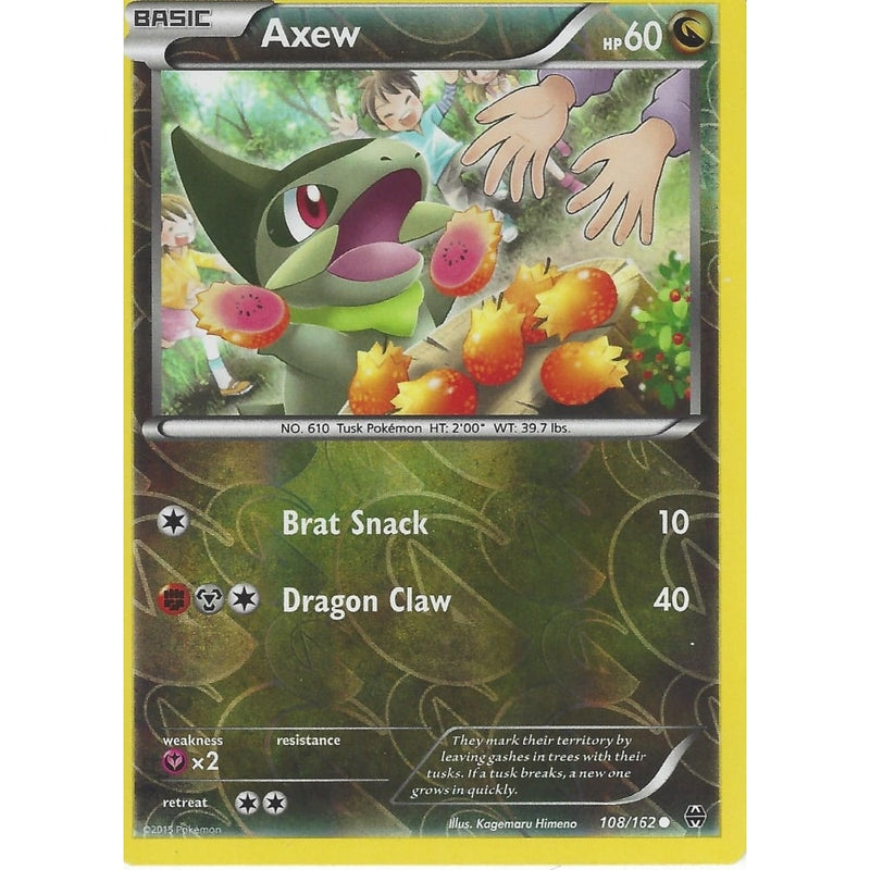 POKEMON XY BREAK THROUGH CARD: AXEW - 108/162 REVERSE HOLO - Recaptured LTD POKEMON XY BREAK THROUGH CARD: AXEW - 108/162 REVERSE HOLO - Recaptured LTD
