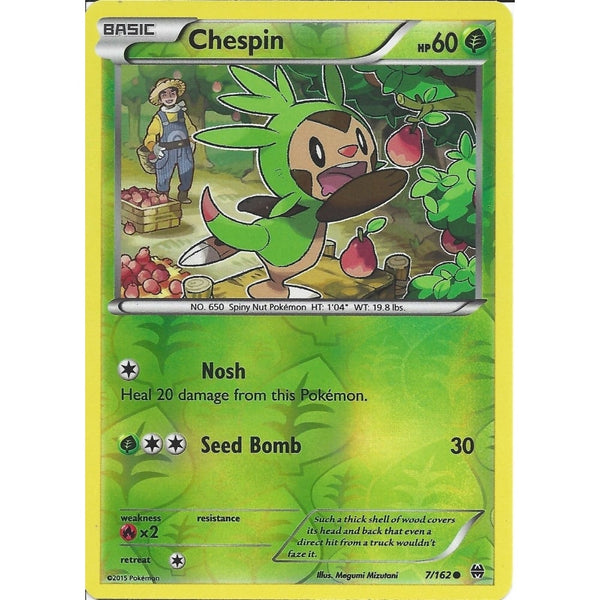 Pokemon XY BREAK THROUGH - CHESPIN 7/162 REVERSE HOLO