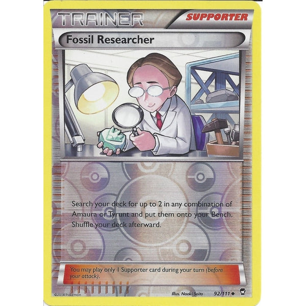 POKEMON XY FURIOUS FISTS - FOSSIL RESEARCHER 92/111 REV HOLO - TRAINER CARD