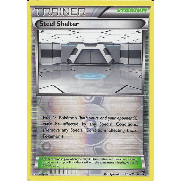 POKEMON XY PHANTOM FORCES - STEEL SHELTER 105/119 REV HOLO TRAINER CARD