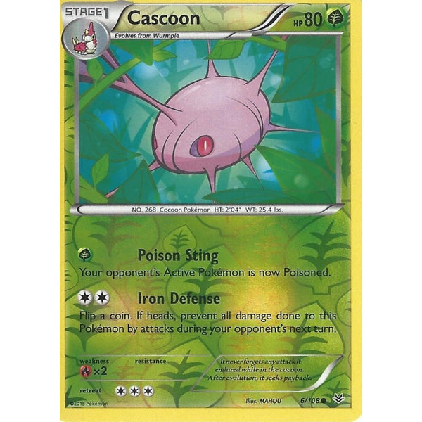 POKEMON XY ROARING SKIES - CASCOON 6/108 REV HOLO