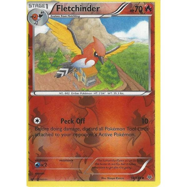 POKEMON XY ROARING SKIES - FLETCHINDER 14/108 REV HOLO