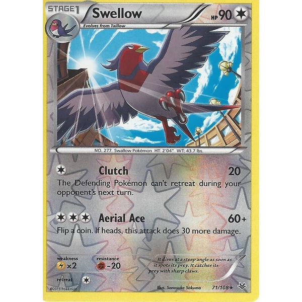 POKEMON XY ROARING SKIES - SWELLOW 71/108 REV HOLO
