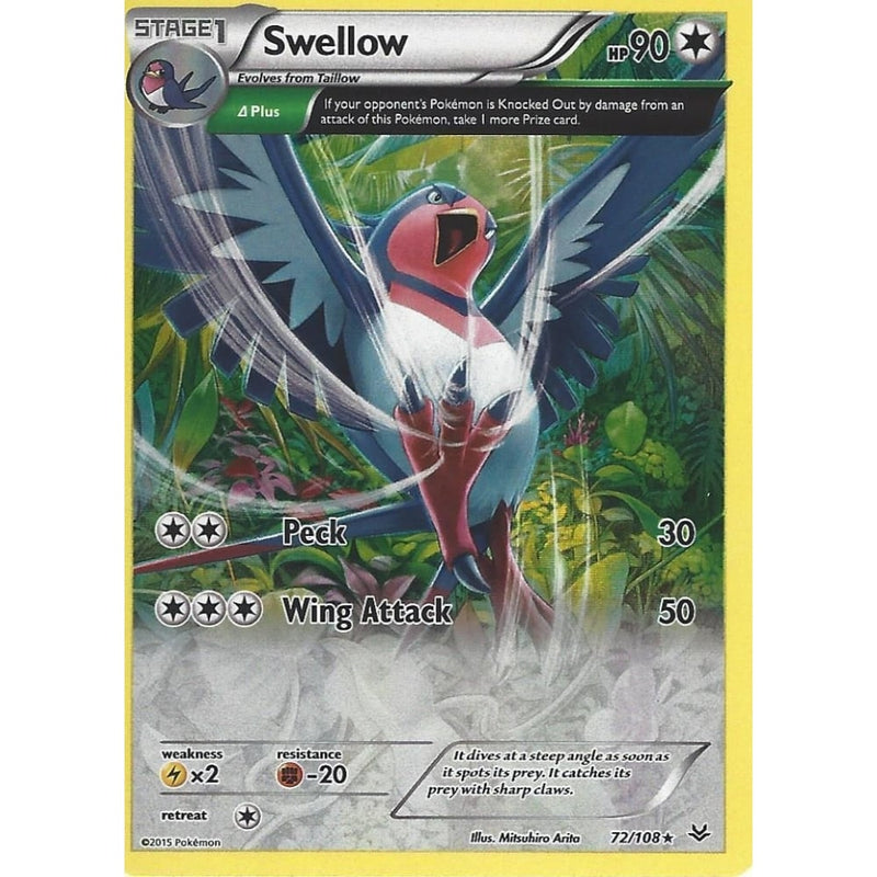POKEMON XY ROARING SKIES - SWELLOW 72/108 HOLO - Recaptured LTD POKEMON XY ROARING SKIES - SWELLOW 72/108 HOLO - Recaptured LTD